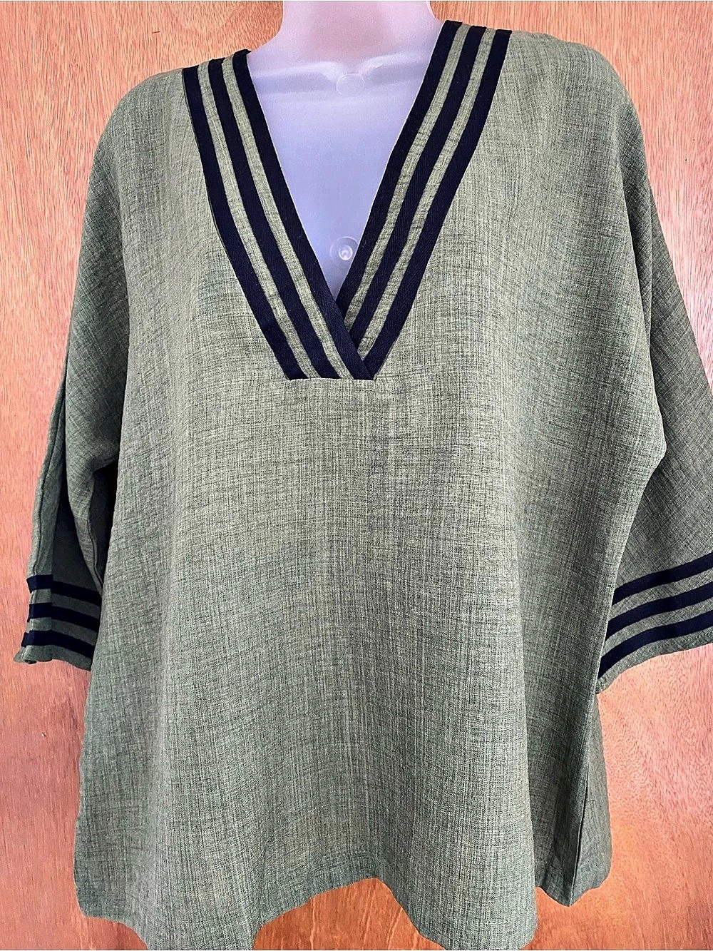 Green Striped V-Neck Tunic